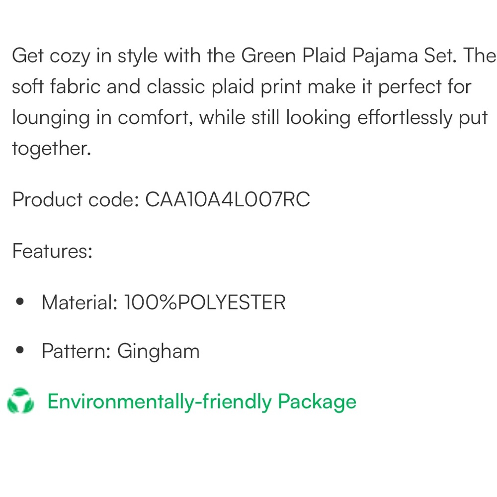 Green Plaid Pajama Set - Picture 6 of 12
